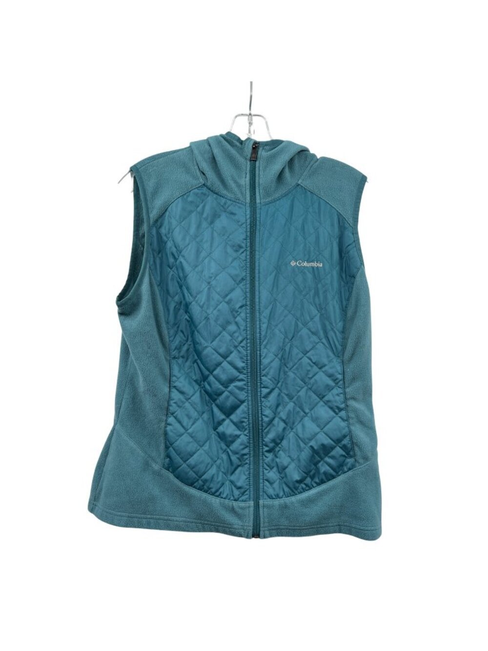 Columbia Womens Fleece Vest Full Zip Hooded Light Teal Size Large Pockets